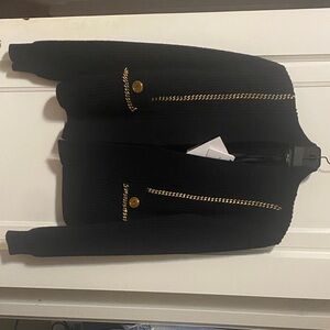 Balmain Black Cardigan with Gold Accents